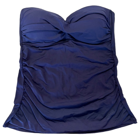 ANNE COLE Navy Blue Twist Front strapless Shirred Bandeau Tankini Swim Top NWT - Picture 2 of 8
